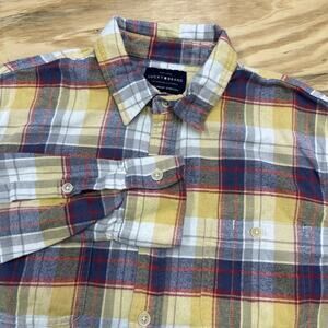 Lucky Brand Saturday Stretch Violet Yellow Plaid Flannel Shirt Medium Skater